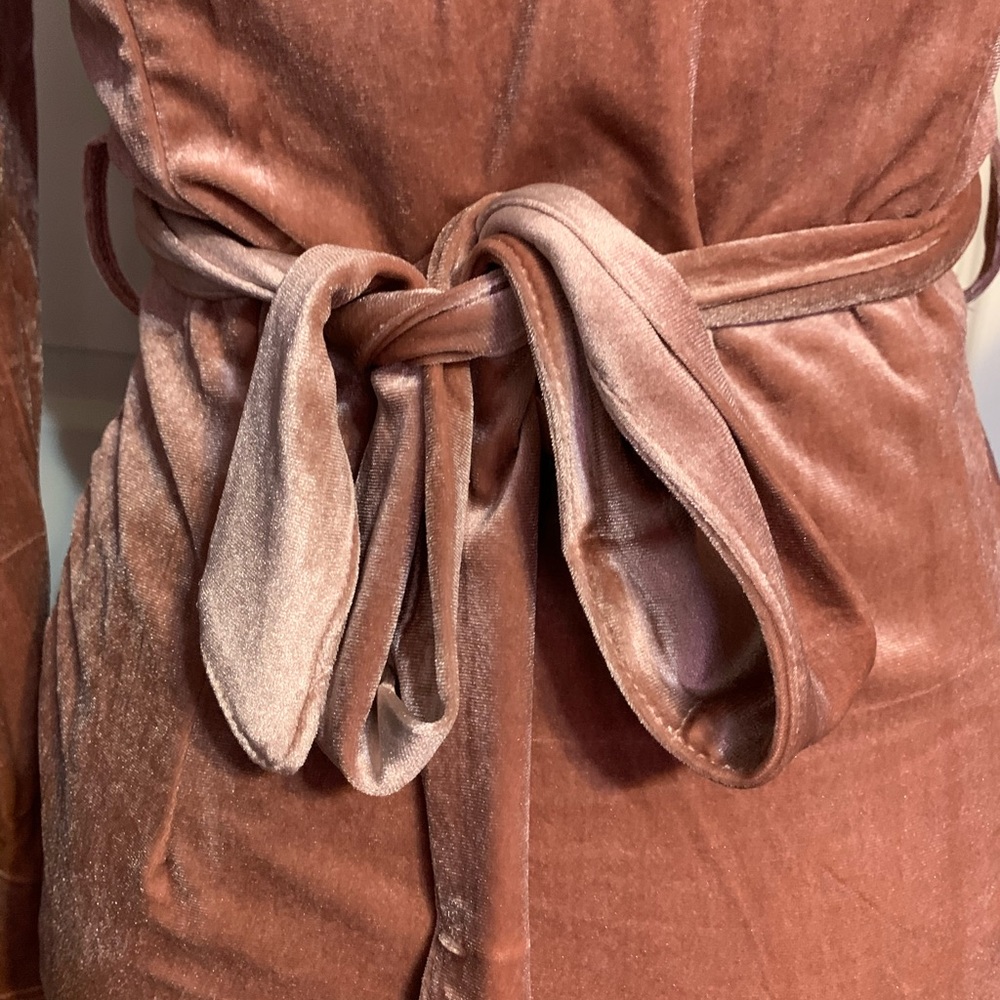 ❌DONATED❌Blush Pink Crushed Velvet Ruffled Detail Tie Waist Lined Dress - Picture 9 of 14